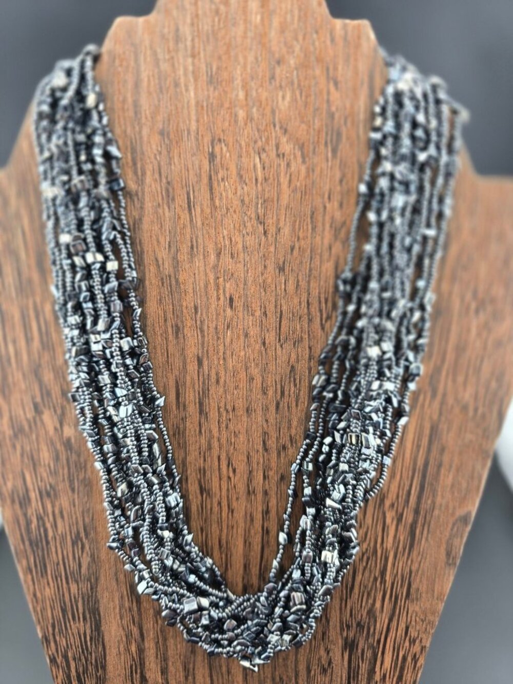 14-Strand Hematite Beaded Necklace 21" Ornate Gold-Tone Clasp Made In Italy BOLD - Picture 2 of 12